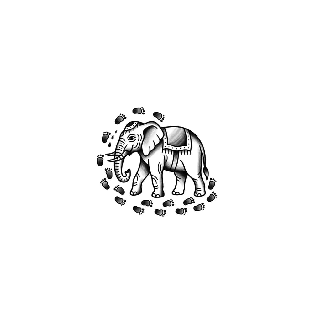Тату эскиз: como la de antes pero añade huellas de patas de elefante