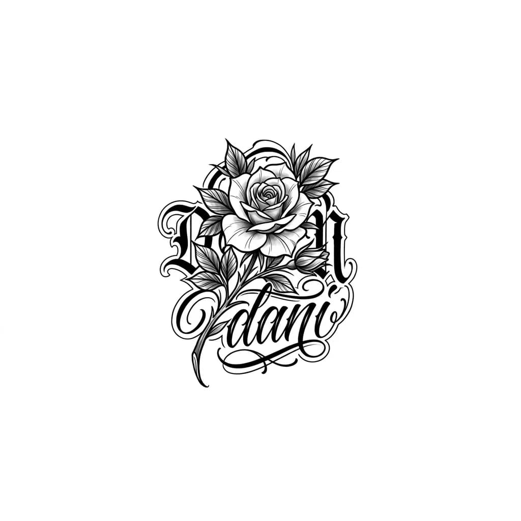 Тату эскиз: tatu con una rosa y en el ramo ponga dani

