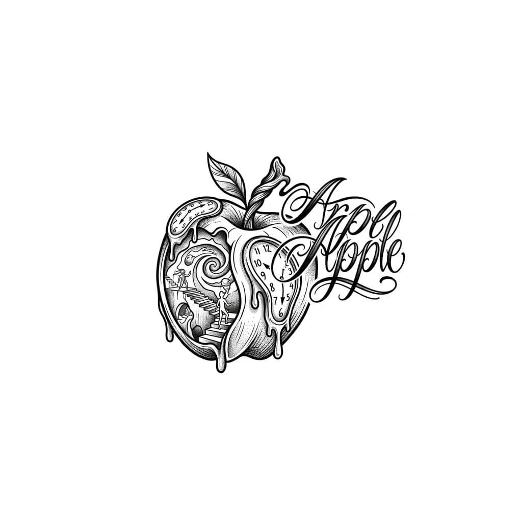 Тату эскиз: eu quero que faça um lettring bem bonito com a palavra ''Apple'
