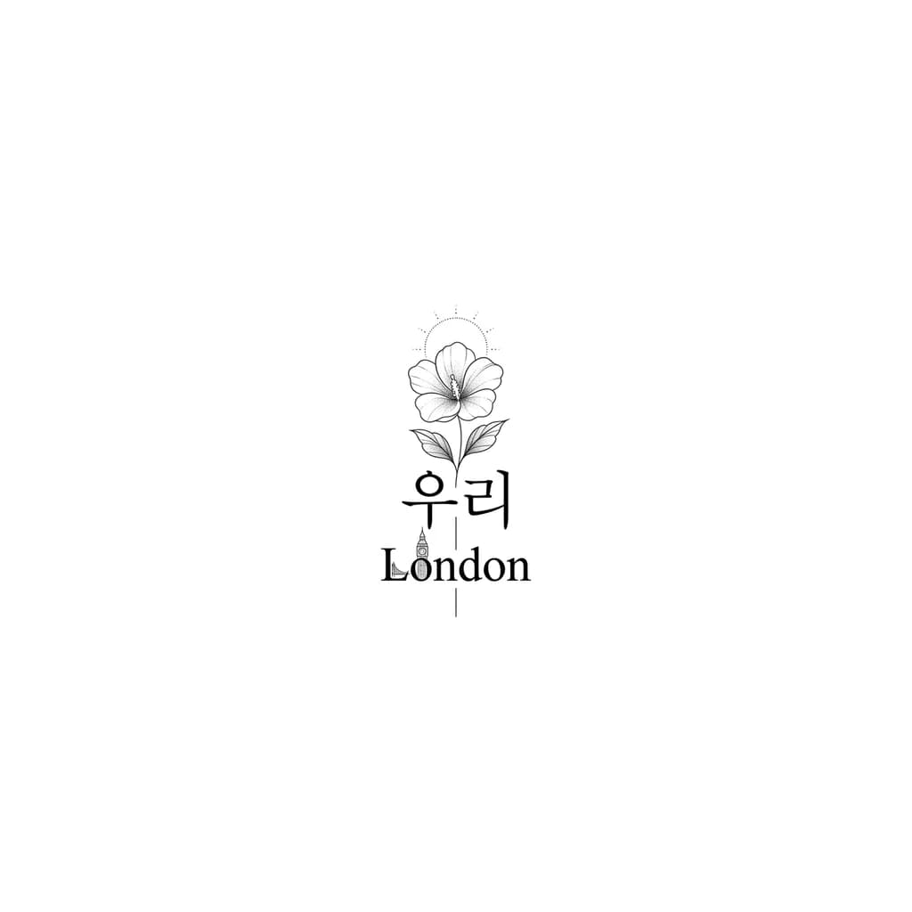 Тату эскиз: Letras coreanas que diga nosotros -Londres y en medio algo representativo a corea