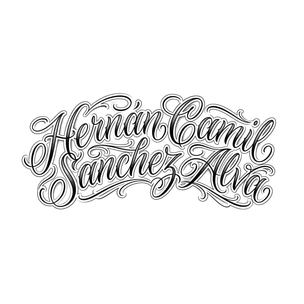 Тату эскиз: Quiero un tatuaje tipo lettering , estilo chicano , con detalles y sombras , quiero letras delgadas pero entendibles 