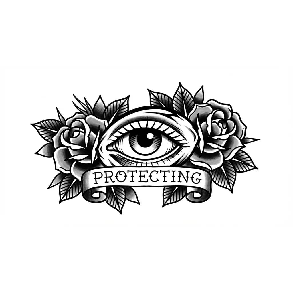 Тату эскиз: Ojo estilo hold scool con de talles de flores como si estaria mirando fijo protegiendo