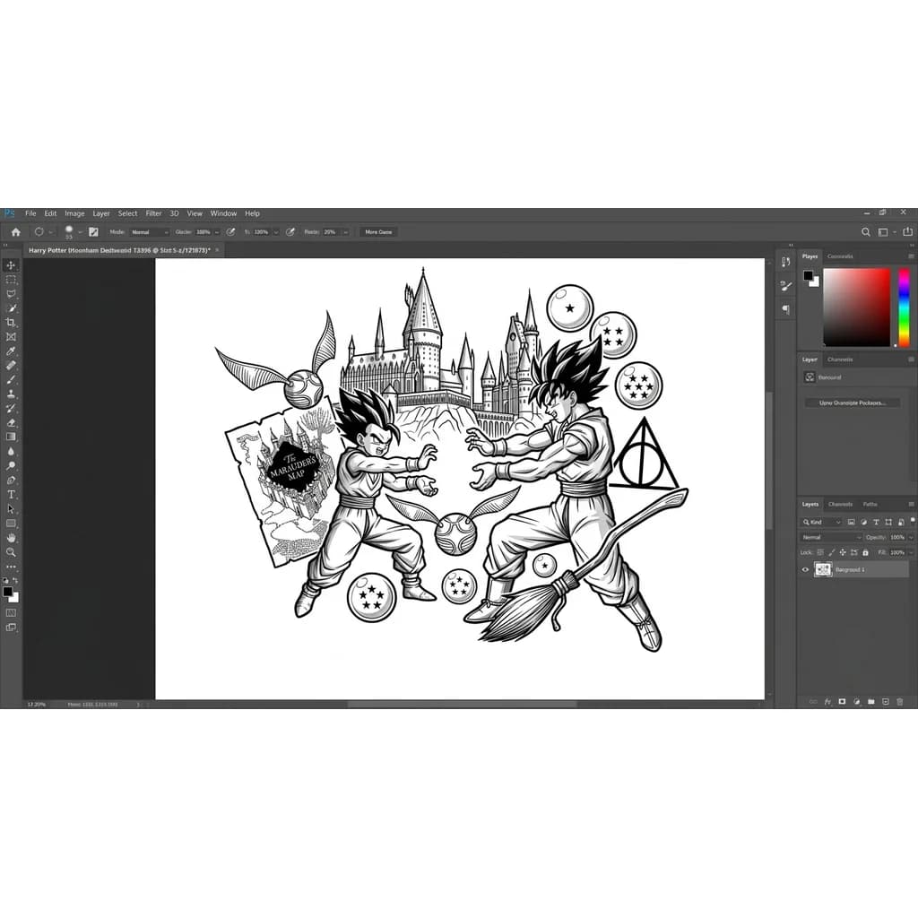 Тату эскиз: Quiero hacer el diseño de un tatuaje para el brazo en el que mezcle dos cosas que me gustan 
Una de ellas harry potter y otra de ellas dragon ball
Quisiera que tuviera por ejemplo el
Castillo de howards, la snich dorada,el mapa del merodeador, las reliquias de la muerte, la saeta de fuego, las bolas del dragon shenglong, quizas a gohan y goku en el hame hame ha padre e hijo y estoy abierto a mas ideas