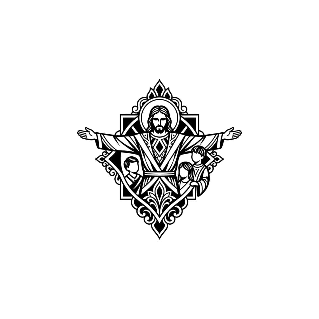 Тату эскиз: padre nuestro con mis hijos a un costado 