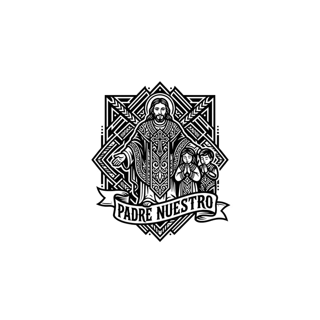 Тату эскиз: padre nuestro con mis hijos a un costado 