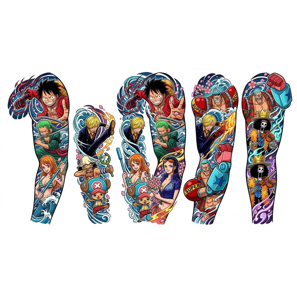 Тату эскиз: Quiero una manga completa con la tripulación de Luffy el de One piece