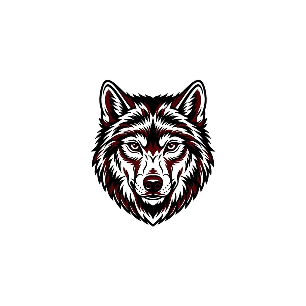 Тату эскиз: I want a wolf face serious but calm. Mainly B&W but with dark red
