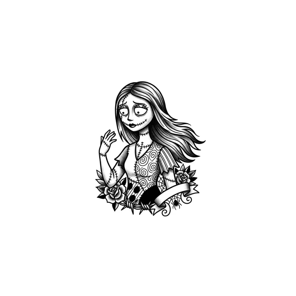 Тату эскиз: Crea un tatuaje de horror de Sally de la película del Extraño mundo de Jack