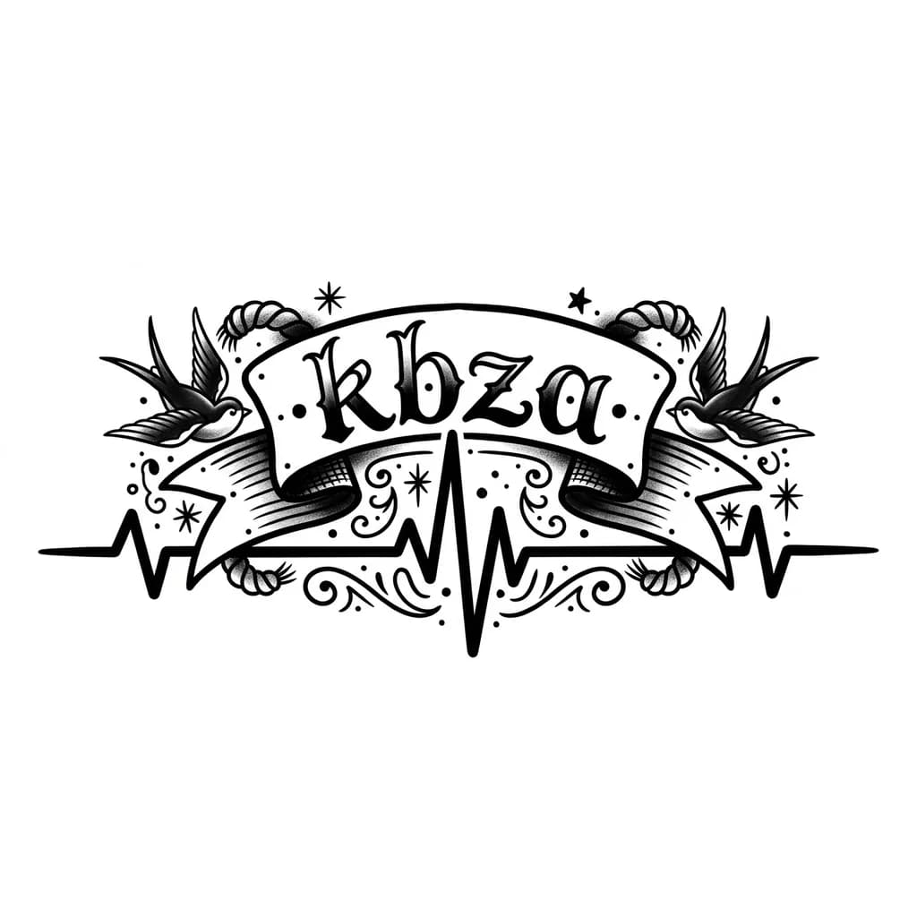 Тату эскиз: La palabra "kbza" en el medio, y la línea de pulso a los lados