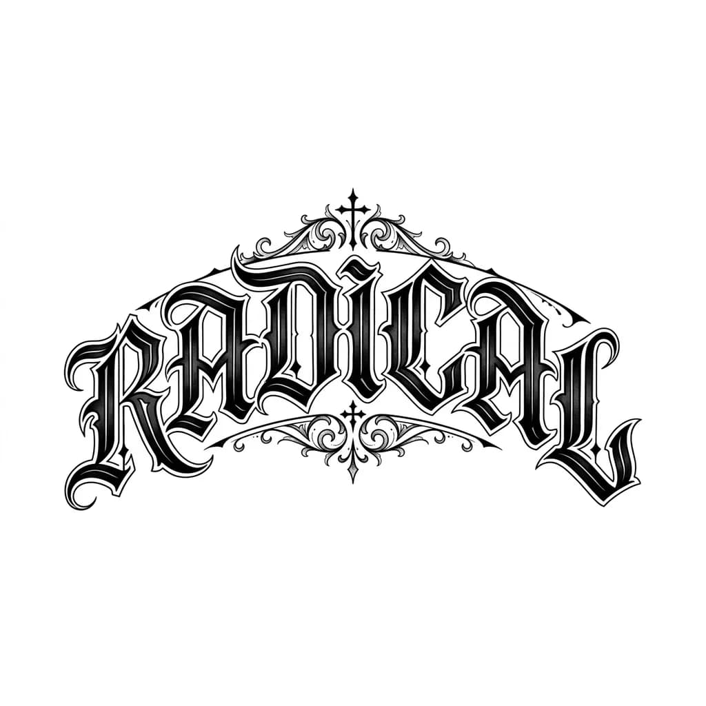 Тату эскиз: Es un tatuaje que va en la parte de arriba de la rodilla, va al rededor de la rodilla en media luna o en arco, quiero que las letras sean tipo góticas 