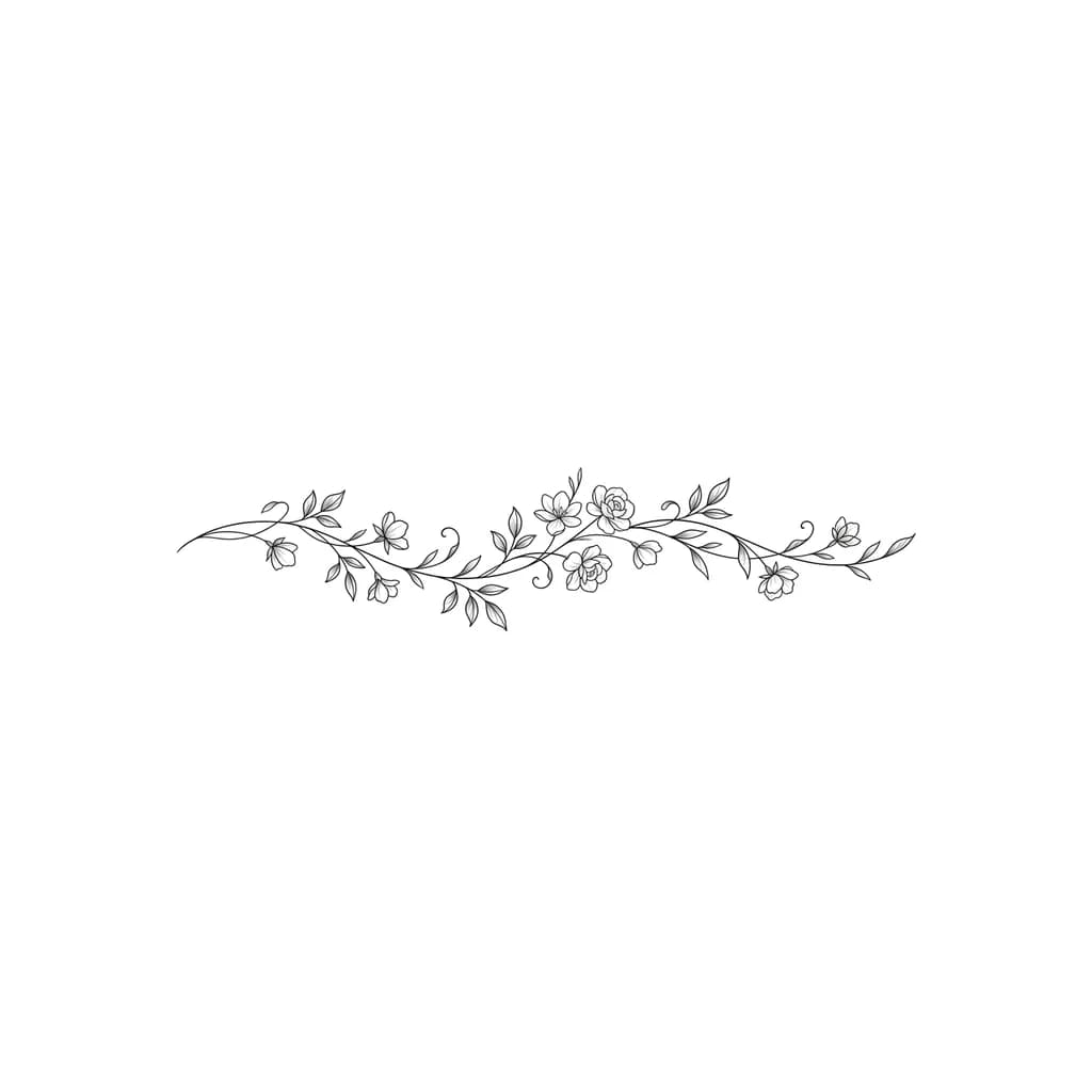 Тату эскиз: “fine line floral vine, minimal, delicate, small, feminine, straight line”