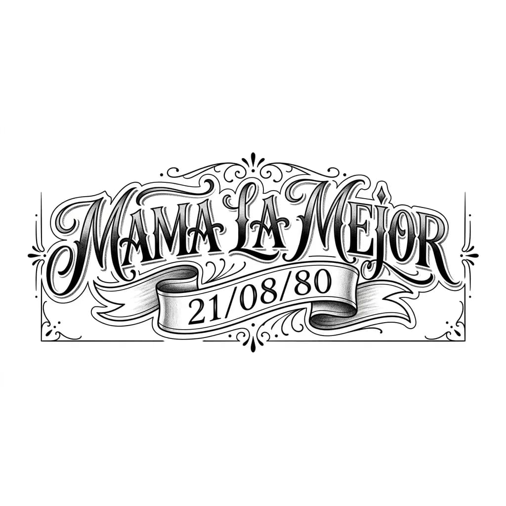Тату эскиз: creame un tatuaje en el antebrazo que diga mama la mejor y la fecha de nacimiento que es 21/08/80