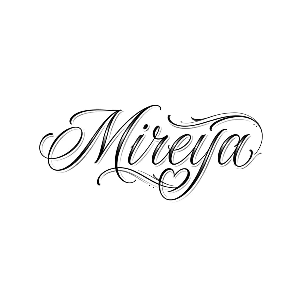 Тату эскиз: Quiero el nombre Mireya para tatuar con letra fina y elegante con un poco de sombra k la y haga forma de corazon
