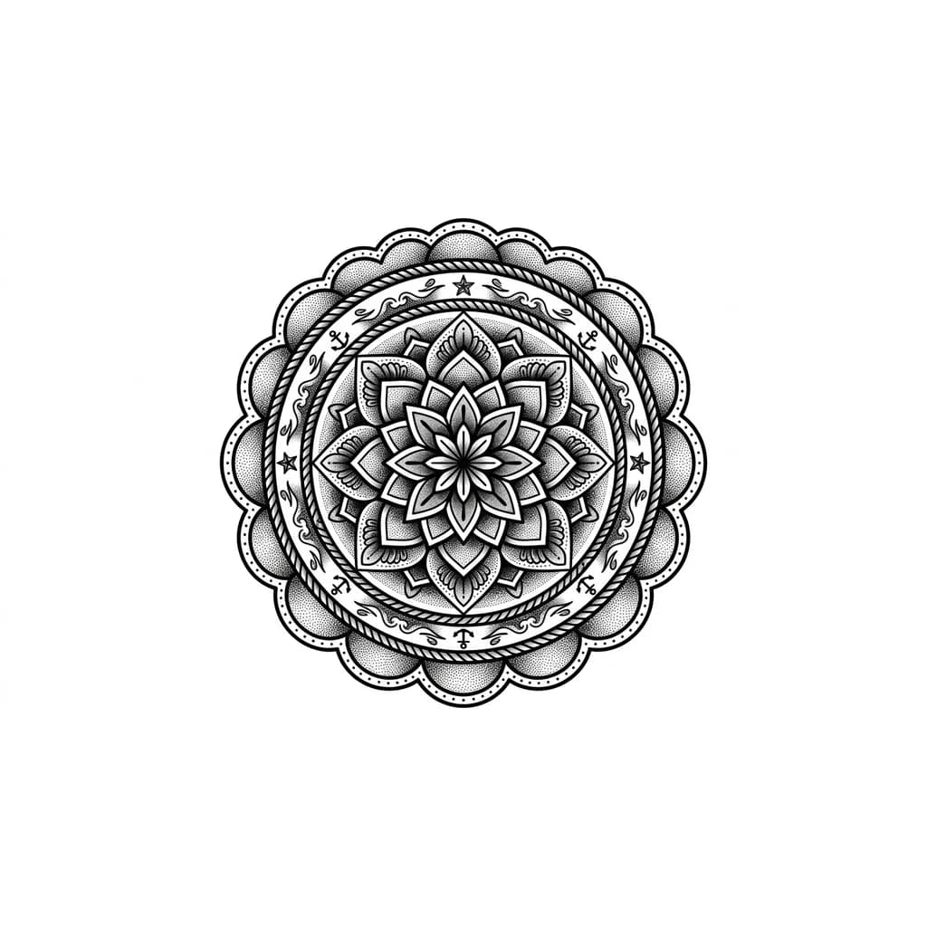 Тату эскиз: Mandala calf tattoo dot work and line work 