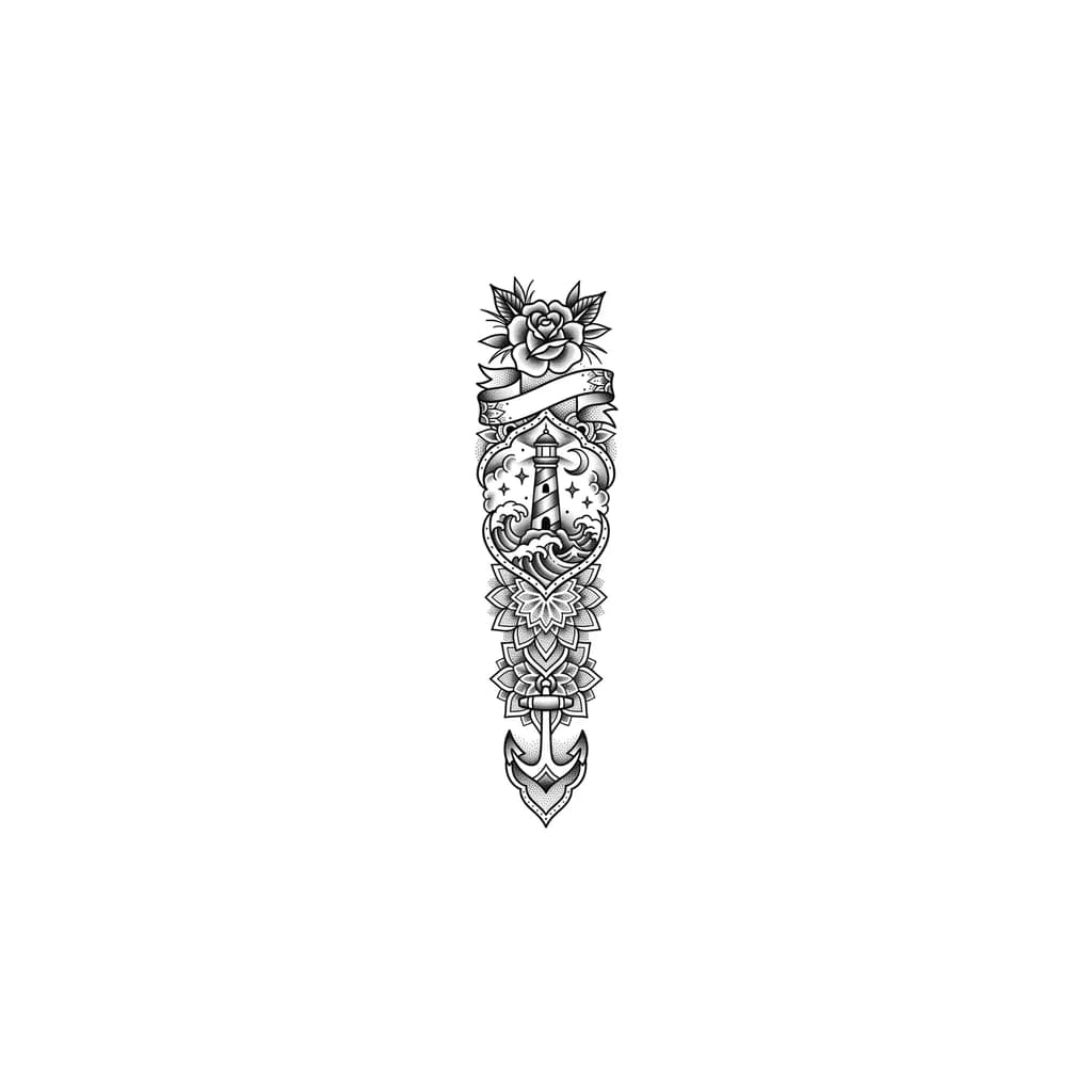 Тату эскиз: Mandala calf tattoo dot work and line work not too dark and it has to be long not a circle 
