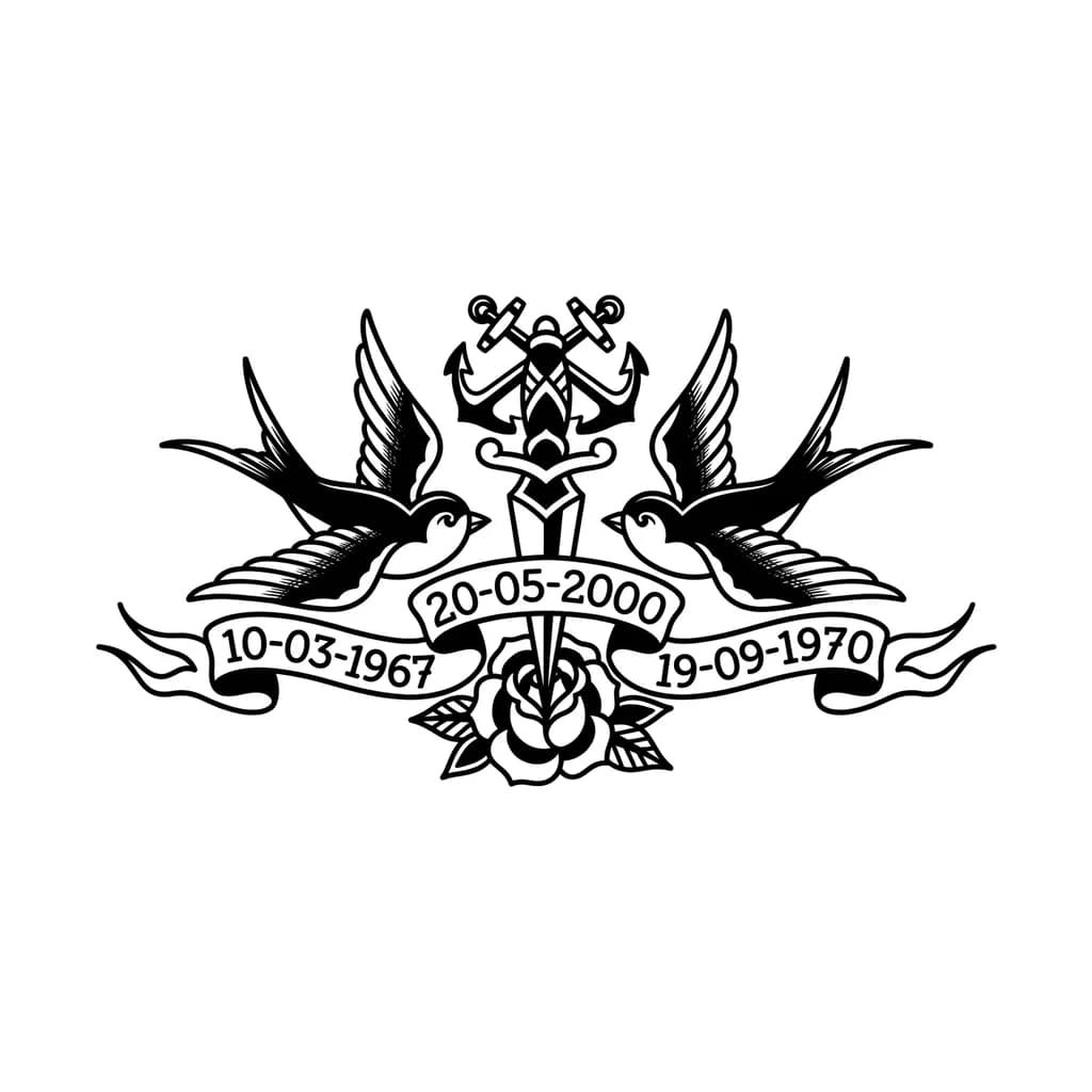 Тату эскиз: hazme un diseño de un tatuaje con estas tres fechas : "20-05-2000" ; "10-03-1967" y 19-09-1970
