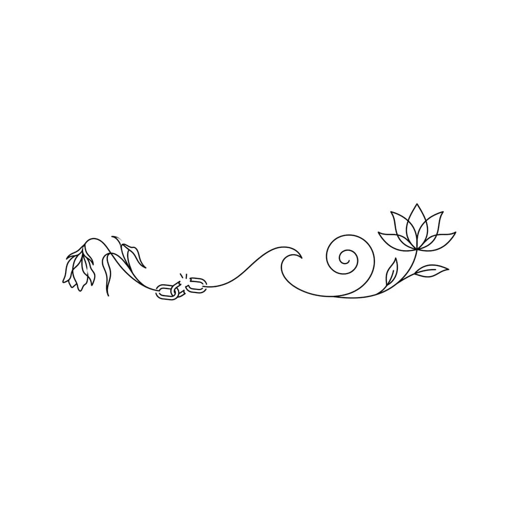 Тату эскиз: diseño de tatuaje sobre relación tóxica y la sanación. Cuando te sientes muy triste y sientes que tocas fondo y que no vas a poder salir de ahí. Pero luego ves que si se puede y consigues renacer y ser feliz poco a poco. que sea de línea fina y femenino
