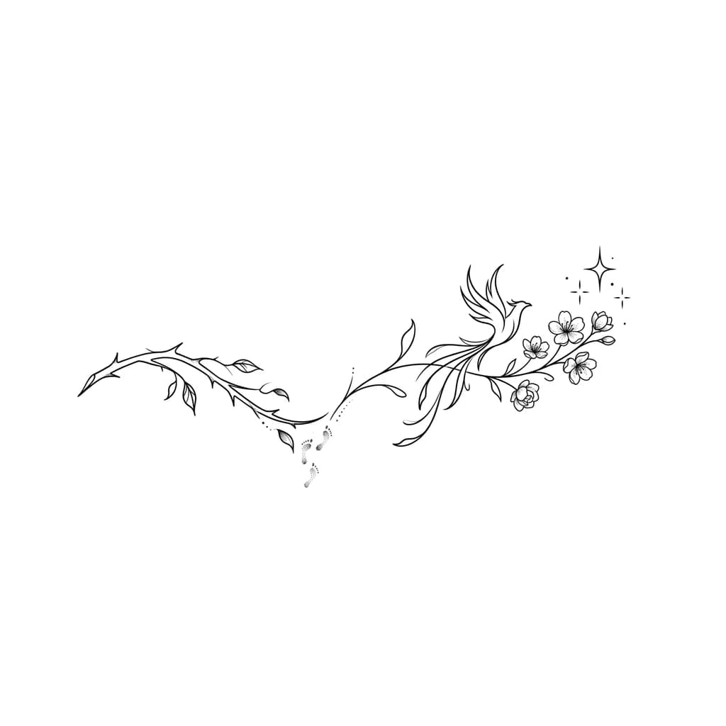 Тату эскиз: diseño de tatuaje sobre relación tóxica y la sanación. Cuando te sientes muy triste y sientes que tocas fondo y que no vas a poder salir de ahí. Pero luego ves que si se puede y consigues renacer y ser feliz poco a poco. que sea femenino. que no sea muy pequeño pero tampoco tan largo. 