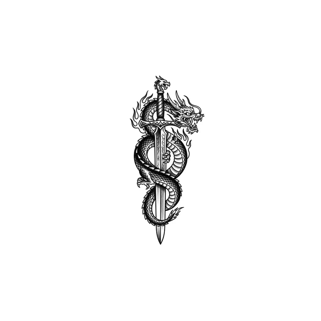 Тату эскиз: It’s a back tattoo and it’s a big cool looking sword with a mythical creature wrapped around it