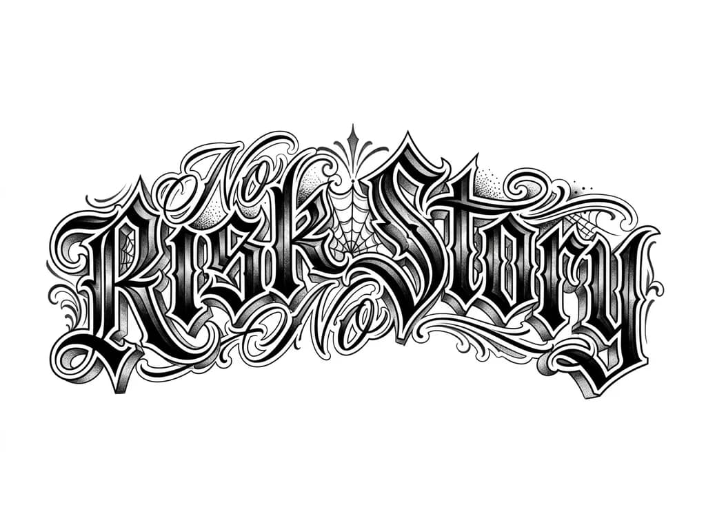 Тату эскиз: Gothic chicano calligraphy , 3D effect whith perspective and depth
‘’No risk No story’’