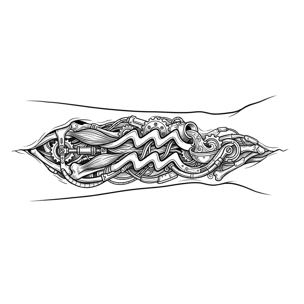 Тату эскиз: Aquarius tattoo without people. The tattoo is used as a cover for an existing tattoo.