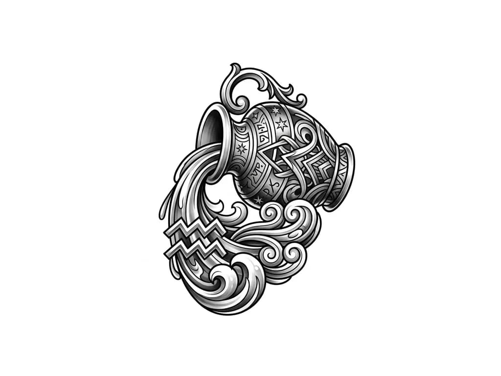 Тату эскиз: Aquarius tattoo without people. The tattoo is used as a cover for an existing tattoo.