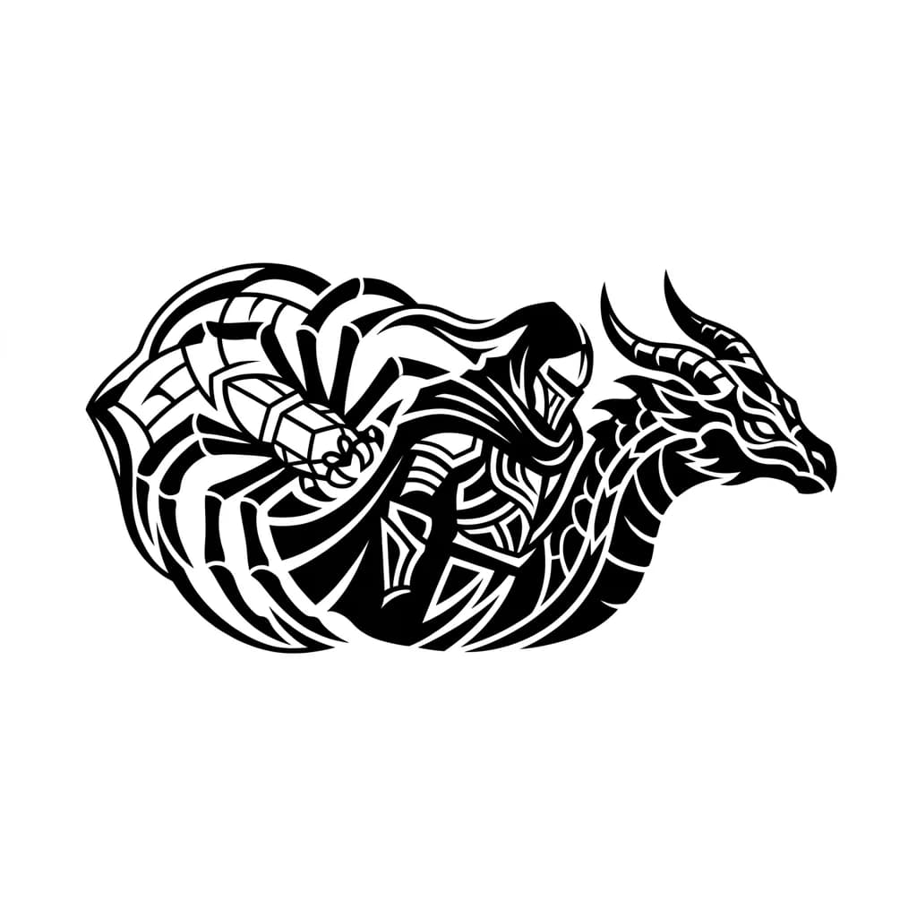 Тату эскиз: Make me a tattoo using the bosses from Dark Souls 2 and 3 as examples. Two bosses from Dark Souls 3 are Gael and Midir, who is a dragon. The other is from Dark Souls 2, the spider called the Duke's Beloved Freja, covering the jaw area up to the shoulder.