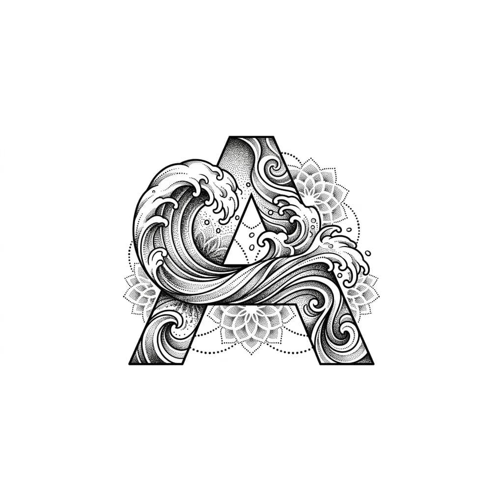 Тату эскиз:  (戰之  )A font/design in an abstract style, composed of several flowing lines inspired only by Japanese painting waves. I don’t want it to look too realistic.