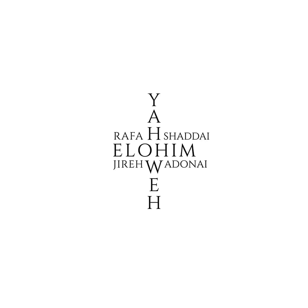 Тату эскиз: Quiero que los siguientes nombres forme una cruz : Yahweh, Rafa, Elohim, Shaddai, Jireh, Adonai