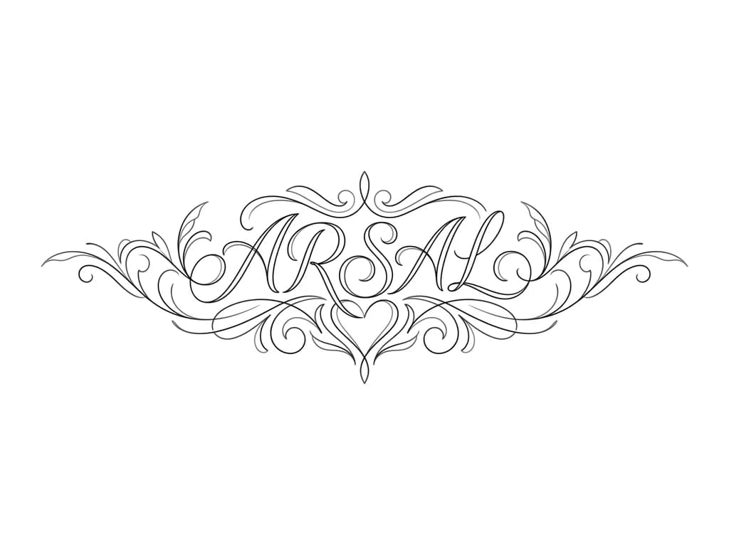 Тату эскиз: Arsal with heart and love