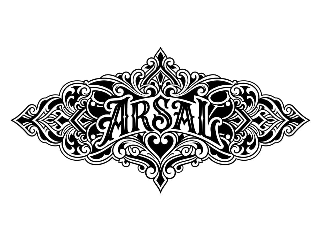 Тату эскиз: Arsal with heart and love