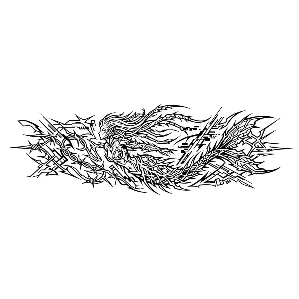 Тату эскиз: A mermaid with random lines around her