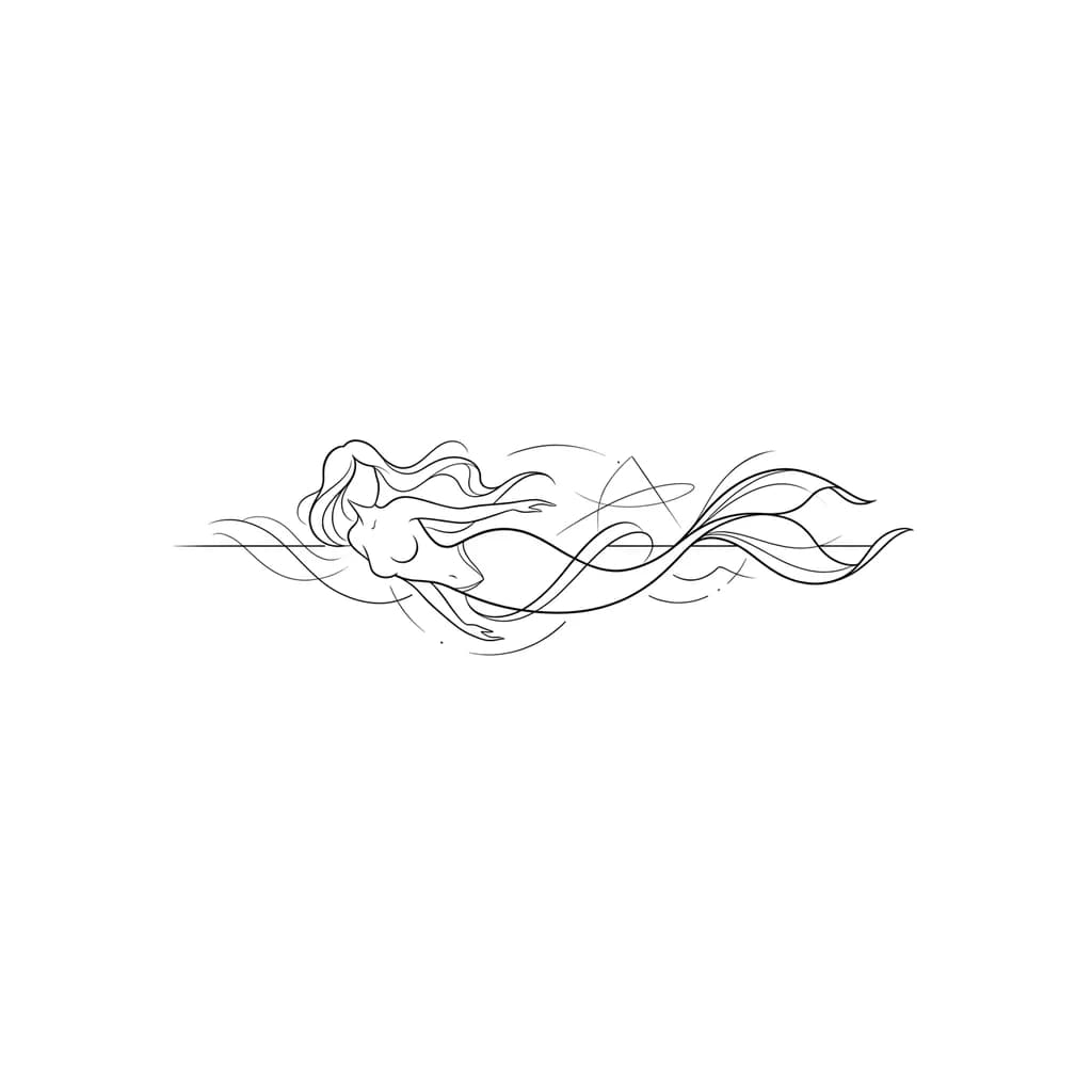Тату эскиз: A mermaid with random lines around her