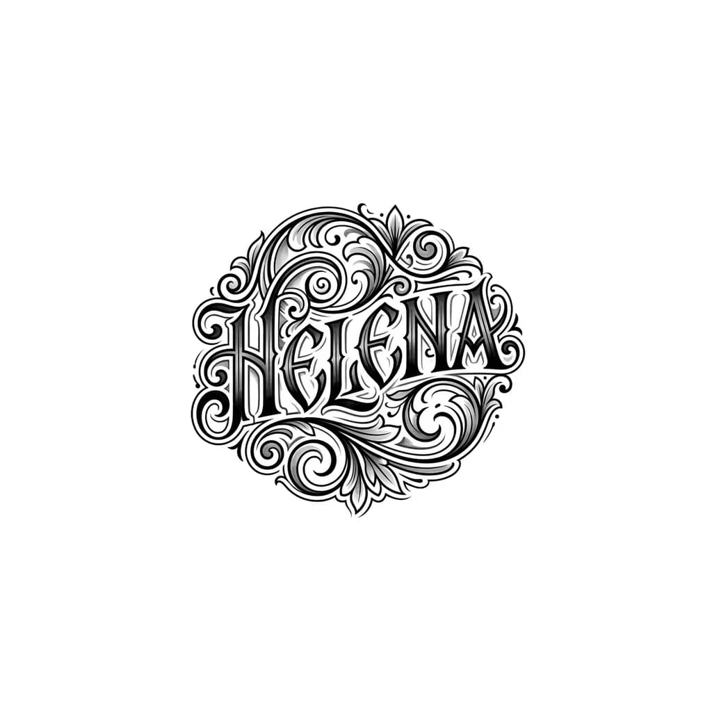 Тату эскиз: Nome Helena em grafia estilo Grécia antiga sem nenhuma outra informação além do nome 