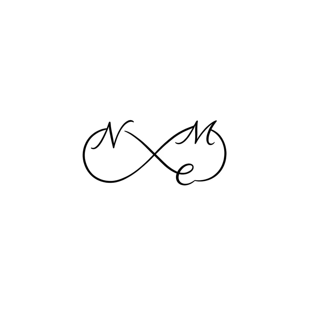Тату эскиз: “A minimalistic fine-line infinity tattoo with the word ‘NEM’ subtly hidden within the curves of the infinity symbol. Elegant, small-sized design, delicate line work, clean and modern style, suitable for wrist or finger placement. The letters N, E, and M should blend naturally into the infinity shape, making the name discreet and artistic.” ✨