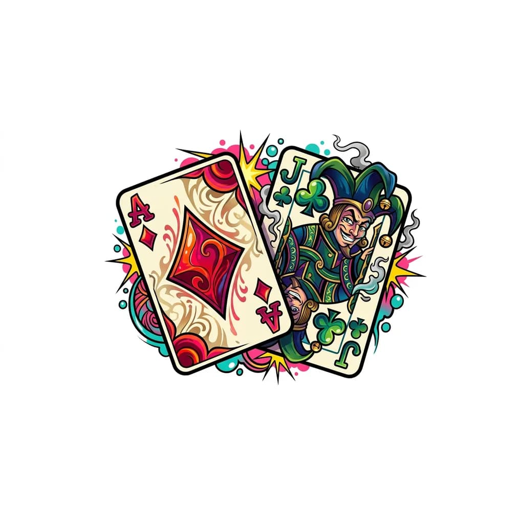 Тату эскиз: two french card the diamond ace and the clubs jack  