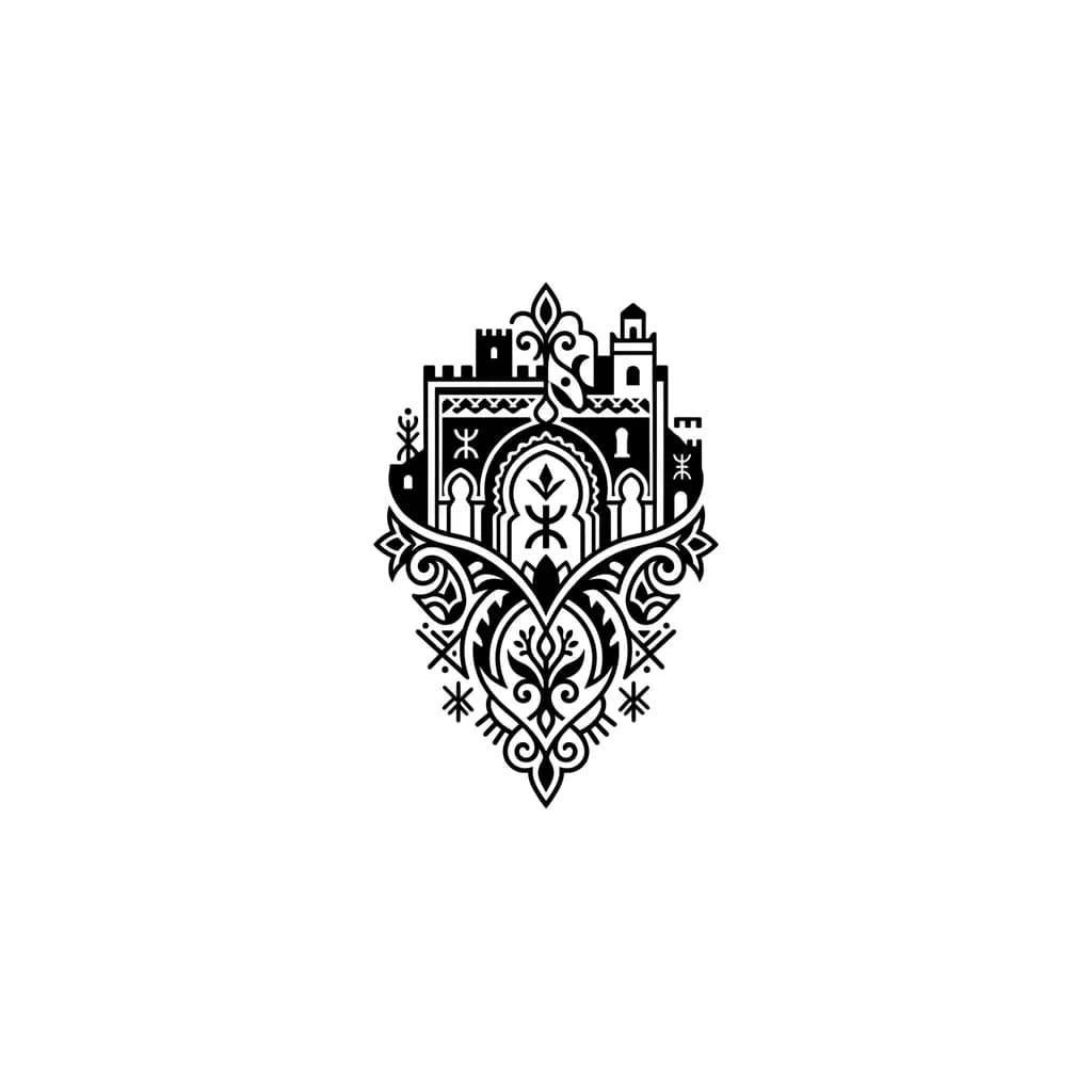 Тату эскиз: fez city morocco and amazigh symbol
