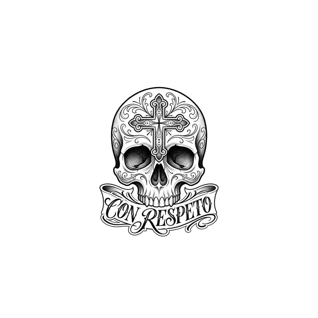 Тату эскиз: Tête de mort avec une croix intégré 
