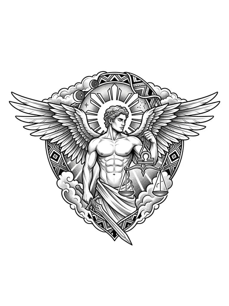 Тату эскиз: Adonis, angel, libra,god, philippines