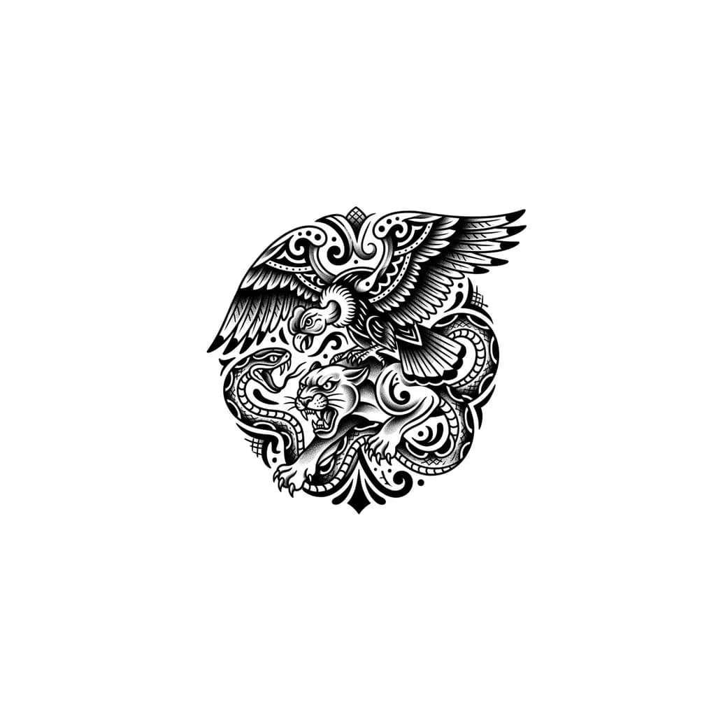 Тату эскиз: Style inca Peru 
Condor serpent et puma entrelacer 
