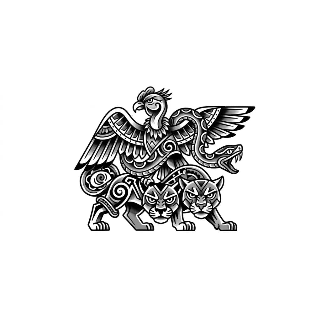 Тату эскиз: Style inca Peru 
Condor serpent et puma entrelacer 
Style plus symbole ou géométrique 