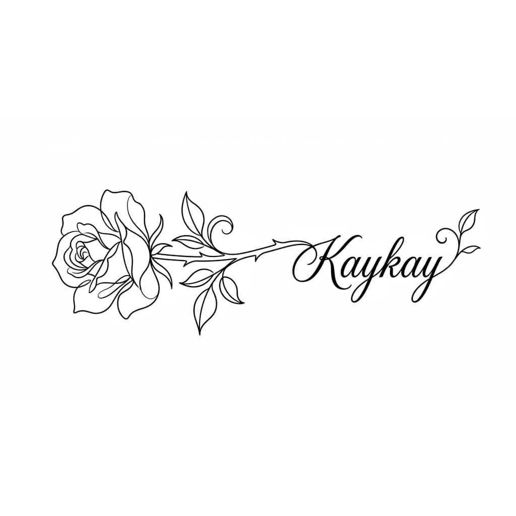 Тату эскиз: Kaykay tattoo written at the end of a rose the rose sideways 