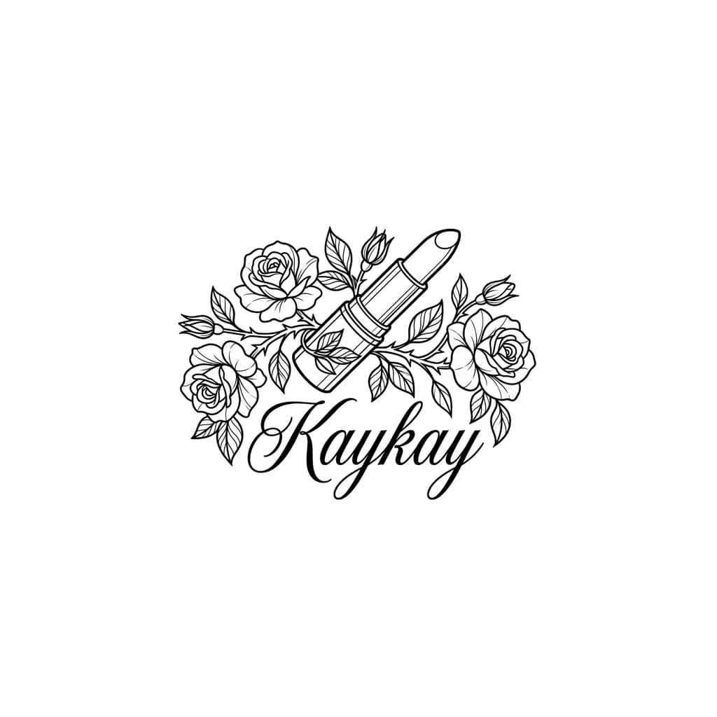 Тату эскиз: Kaykay tattoo written in lipstick and roses 
