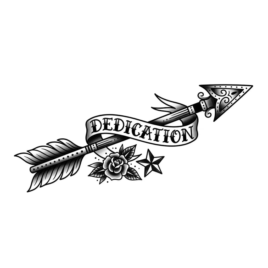 Тату эскиз: An arrow pointing meaning dedication.