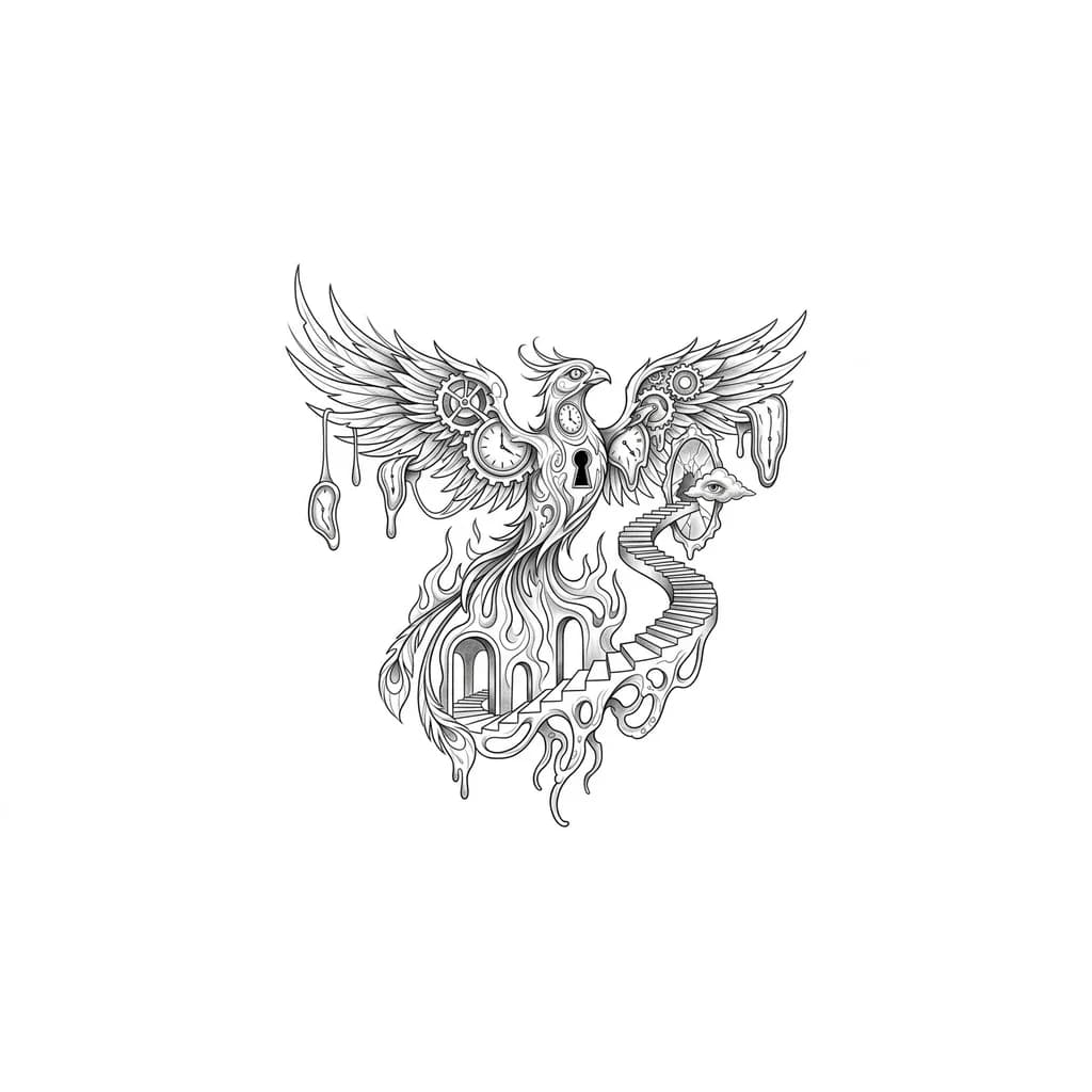 Тату эскиз:  custom phoenix leg tattoo concept based on your style feminine, detailed, fine-line or Japanese