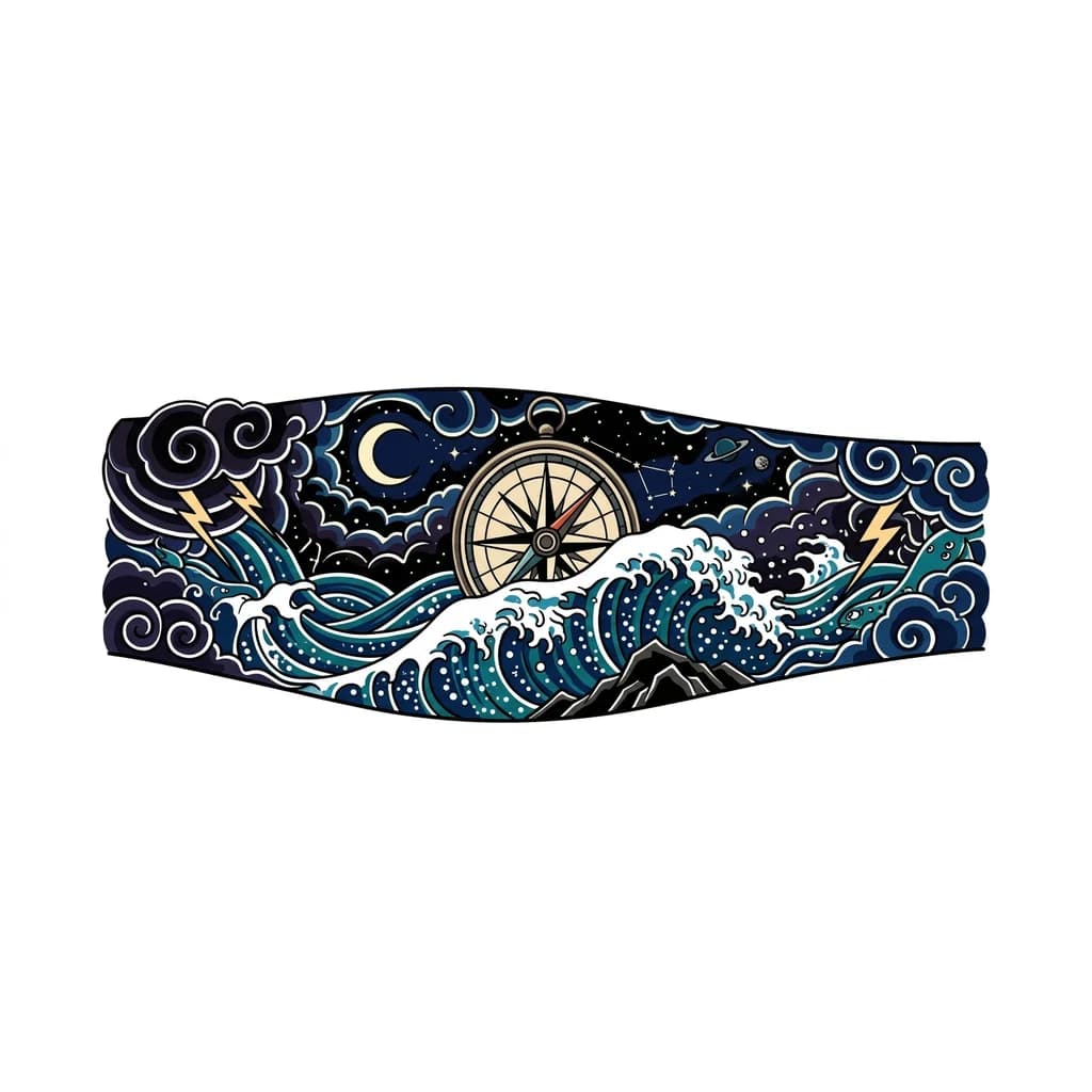 Тату эскиз: Quiero que tenga una brújula que este apuntando al cielo estrellado de la noche y por debajo tenga un mar profundo  donde se mezcle con el cielo