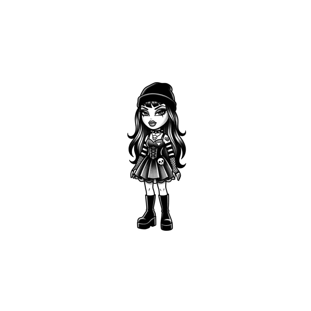 Тату эскиз: Bratz doll dressed in gothic clothing