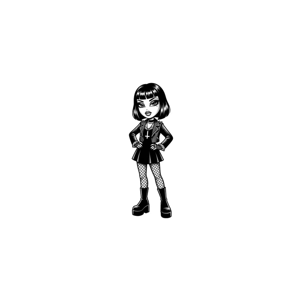 Тату эскиз: Bratz doll dressed in gothic clothing
