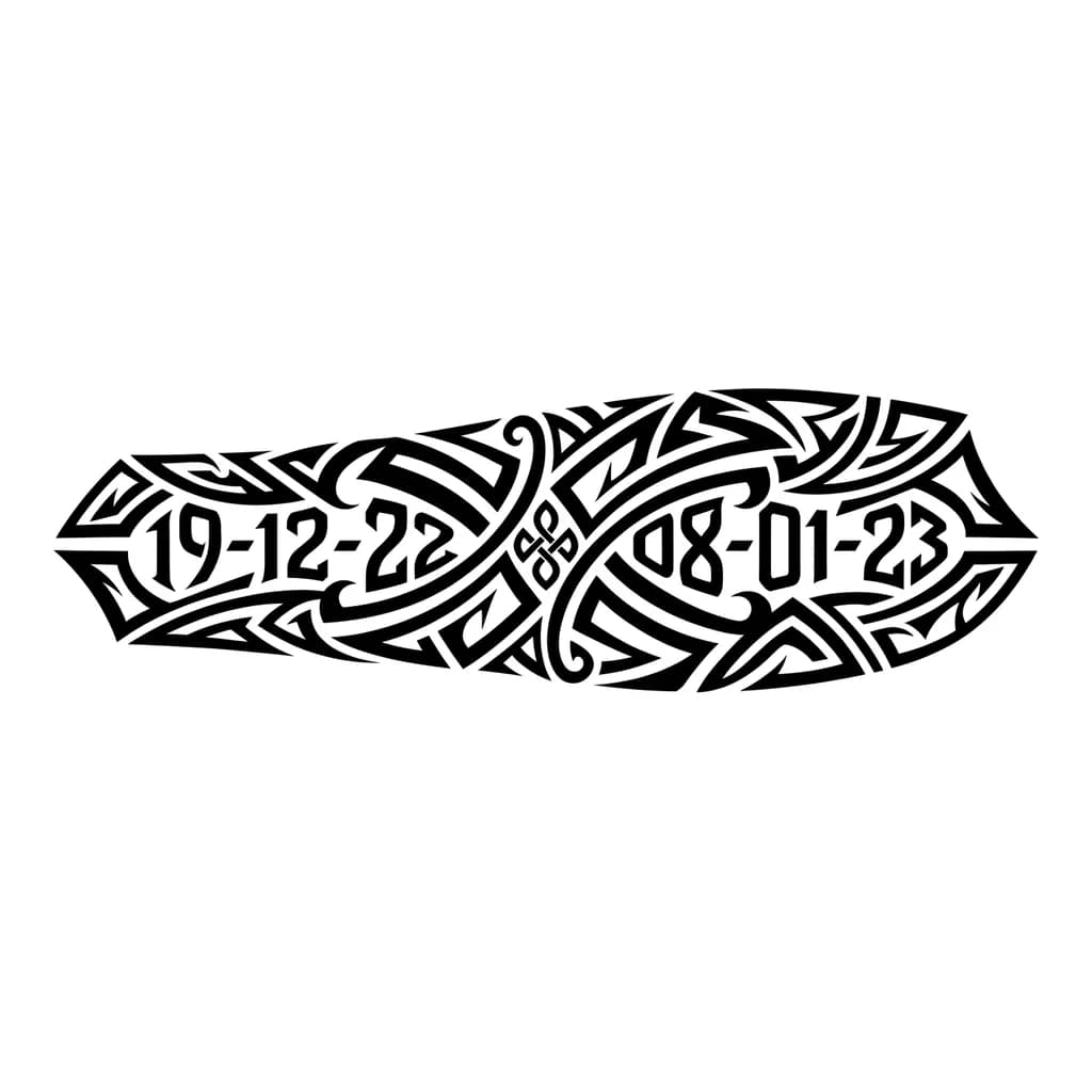 Quiero un tatuaje Minimalista, amor por dos fechas que son el 19 de diciembre de 2022 y 8 de enero de 2023, lo quiero en el antebrazo, que esté entre chico y mediano, color negro, pero que sea una fusión de las dos fechas algo que no se entienda pero que al momento de explicar tome sentido