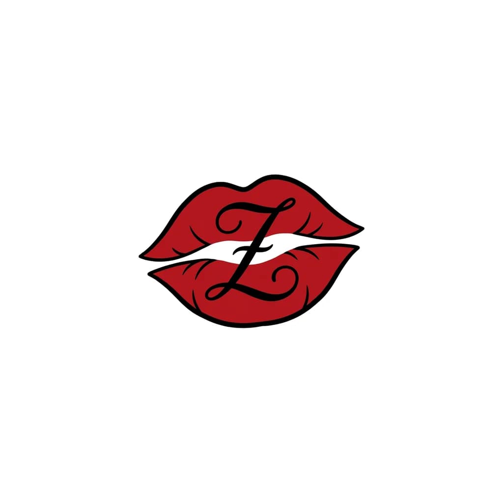 Тату эскиз: un beso en tinta roja con una Z en cursiva
